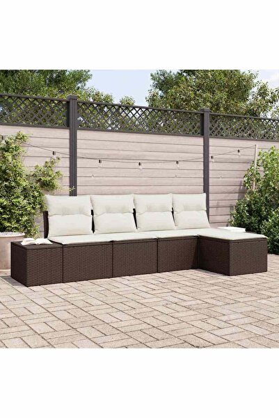 vidaxl Set de canapele pentru gradina cu perna 5 pcs Maro poliratan