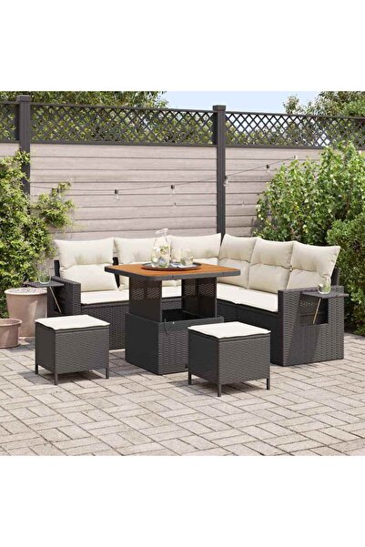 vidaxl Set de canapele pentru gradina cu perna 8 pcs Negru poliratan