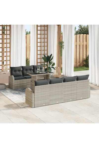 vidaxl Set de canapele pentru gradina 8 pcs Gri deschis Rattan poli