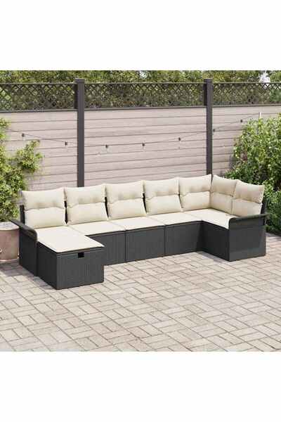 vidaxl Set de canapele pentru gradina cu perna 7 pcs Negru Rattan poli