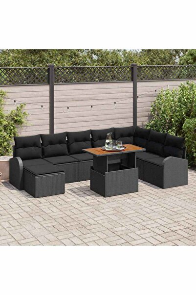 vidaxl Set de canapele pentru gradina 9 pcs Negru Rattan poli