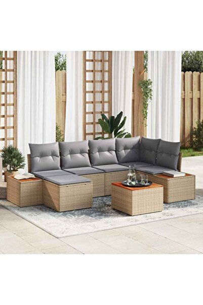 vidaxl Set de canapele pentru gradina cu perna 7 pcs Bej poliratan