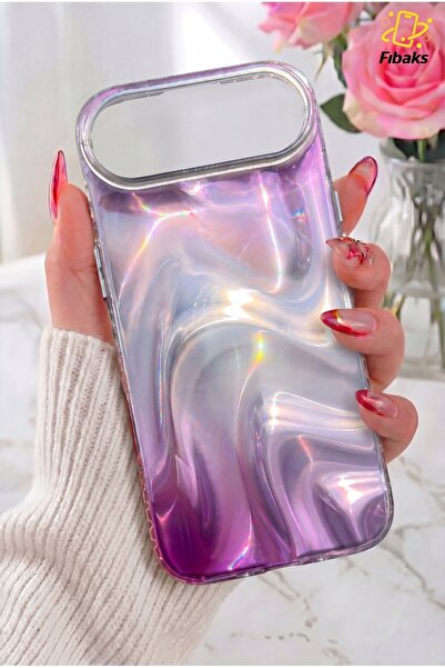Fibaks iPhone 17 Air Kılıf Rüya Shine Saten Dokulu Renk Geçişli Hologram Efek...