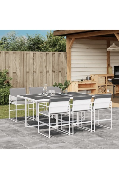 vidaxl Set mobilier de gradina, 7 piese, cu perne, alb, textilena