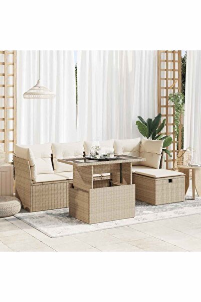 vidaxl Set canapele de gradina cu perne, 6 piese, bej, poliratan