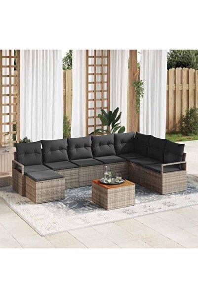 vidaxl Set de canapele pentru gradina cu perna 9 pcs Gri poliratan