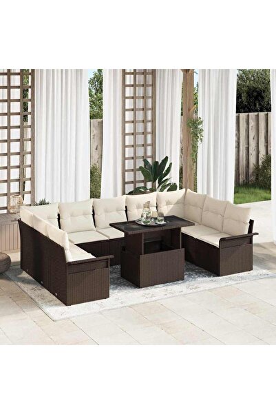 vidaxl Set de canapele pentru gradina cu perna 10 pcs Maro Rattan poli