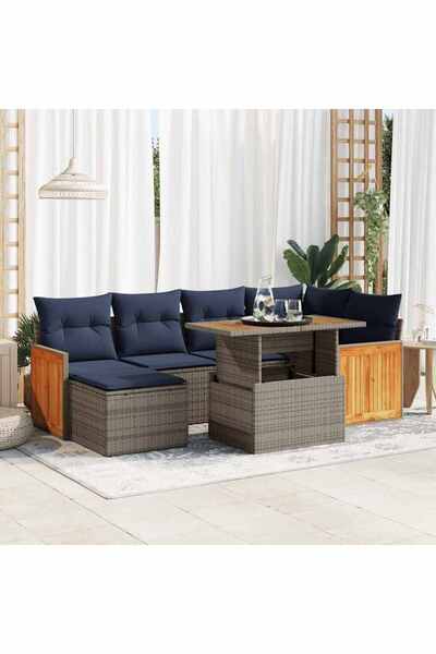 vidaxl Set canapele gradina perne 7 piese negru, poliratan/lemn acacia