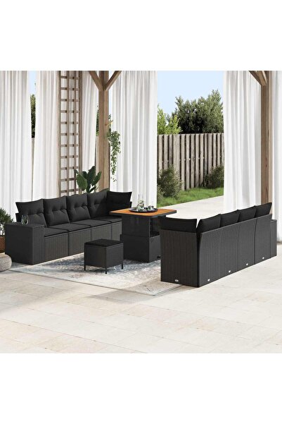 vidaxl Set de canapele pentru gradina cu perna 11 pcs Negru poliratan