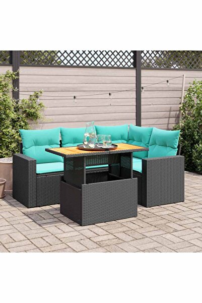 vidaxl Set mobilier de gradina cu perne, 5 piese, negru, poliratan
