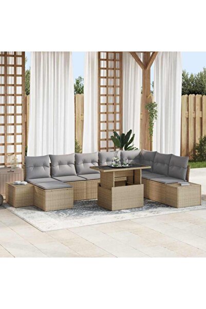 vidaxl Set de canapele pentru gradina 9 pcs Bej Rattan poli