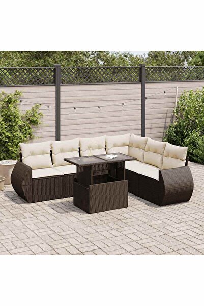 vidaxl Set canapele de gradina cu perne, 7 piese, maro, poliratan