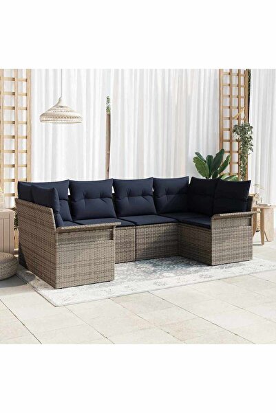 vidaxl Set de canapele pentru gradina cu perna 6 pcs Gri poliratan