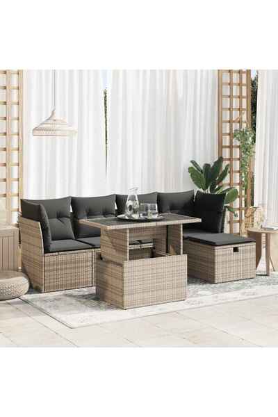 vidaxl Set mobilier gradina cu perne, 6 piese, gri, poliratan