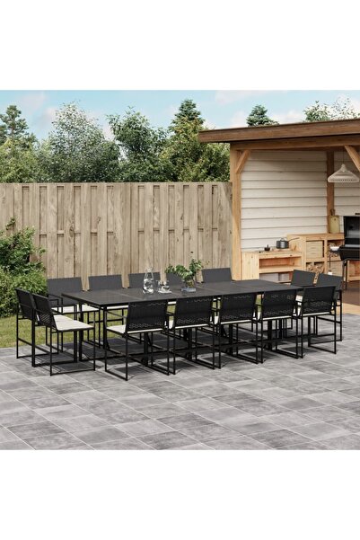 vidaxl Set mobilier de gradina cu perne, 15 piese, negru, poliratan