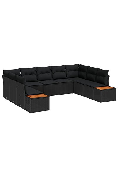 vidaxl Set de canapele pentru gradina cu perna 9 pcs Negru Rattan poli