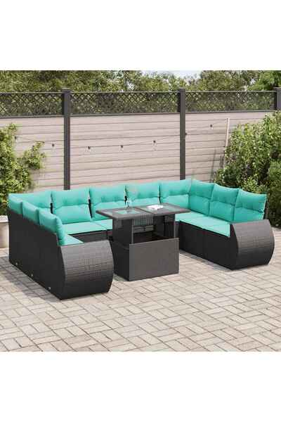 vidaxl Set canapele de gradina cu perne, 10 piese, negru, poliratan