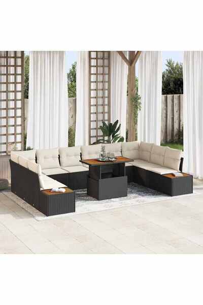 vidaxl Set de canapele pentru gradina 11 pcs Negru Rattan poli