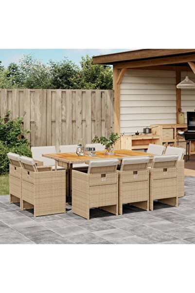 vidaxl Set mobilier de gradina cu perne, 11 piese, bej, poliratan