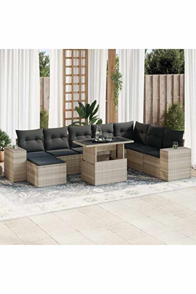 vidaxl Set canapele de gradina cu perne, 9 piese gri deschis poliratan