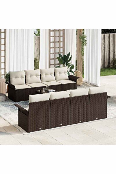 vidaxl Set de canapele pentru gradina cu perna 9 pcs Maro poliratan