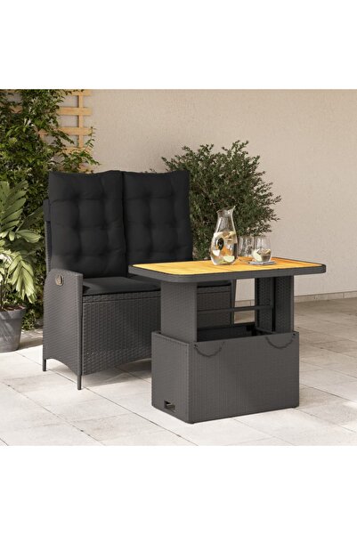 vidaxl Set mobilier de gradina cu perne, 2 piese, negru, poliratan