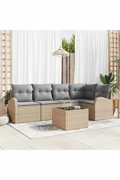 vidaxl Set de canapea cu perna 6 pcs Bej Poliester