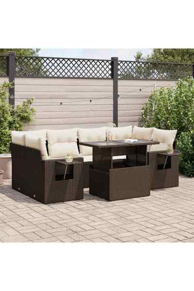 vidaxl Set canapele de gradina cu perne, 7 piese, maro, poliratan