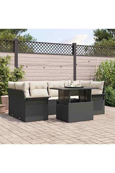 vidaxl Set de canapele pentru gradina cu perna 7 pcs Negru Rattan poli