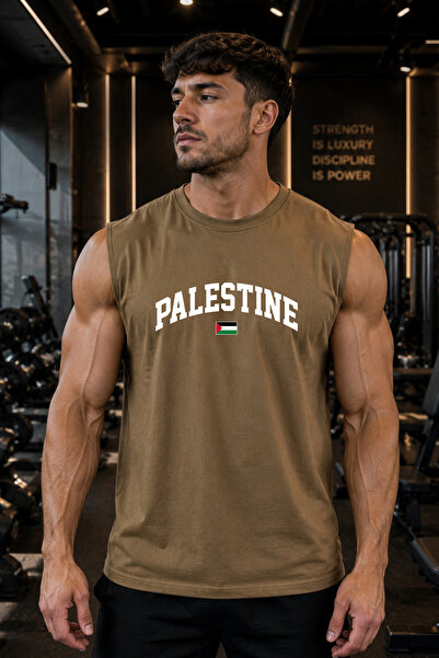 BESSA Smeđa palestinska majica sa štampanim uzorkom, atletsko donje triko, pa...