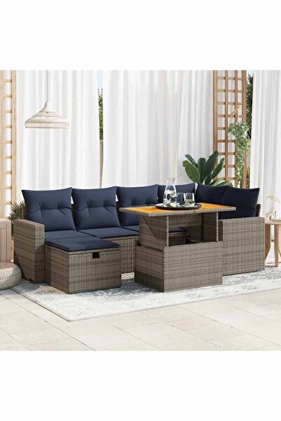 vidaxl Set canapele gradina perne 7 piese negru, poliratan/lemn acacia