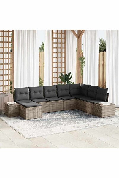vidaxl Set de canapele pentru gradina cu perna 8 pcs Gri poliratan