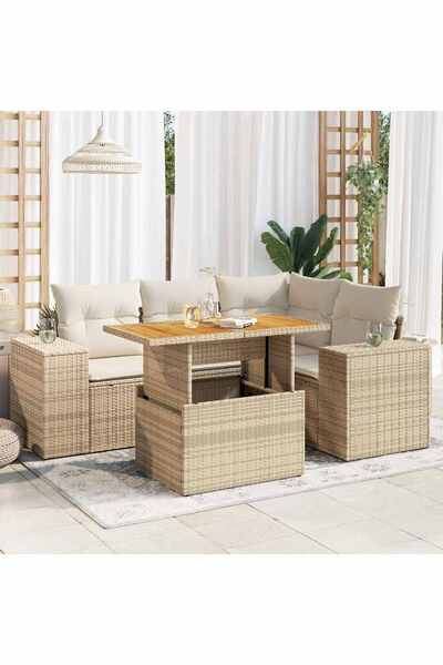 vidaxl Set canapele de gradina cu perne, 5 piese, bej, poliratan