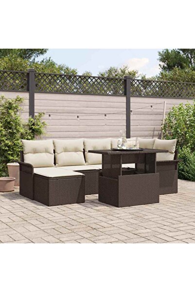 vidaxl Set de canapele pentru gradina cu perna 7 pcs Maro Rattan poli