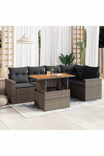 vidaxl Set mobilier gradina cu perne, 6 piese, gri, poliratan
