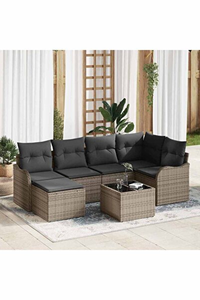 vidaxl Set de canapele pentru gradina cu perna 7 pcs Gri Rattan poli