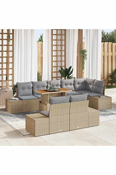 vidaxl Set de canapele pentru gradina 9 pcs Bej Rattan poli
