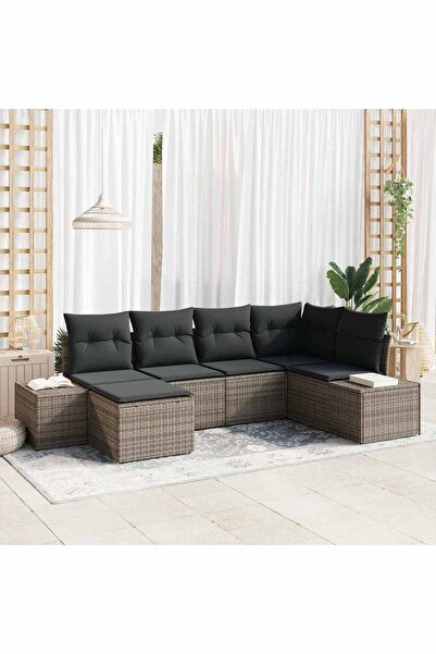 vidaxl Set de canapele pentru gradina cu perna 6 pcs Gri poliratan