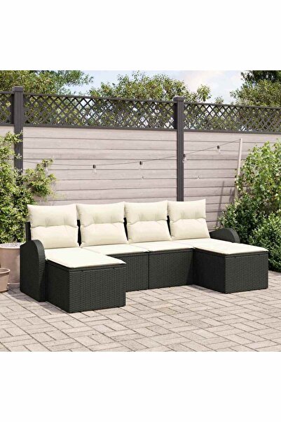 vidaxl Set de canapele pentru gradina cu perna 6 pcs Negru Poli Rattan