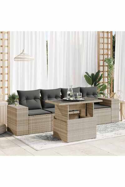 vidaxl Set canapele de gradina cu perne, 5 piese gri deschis poliratan