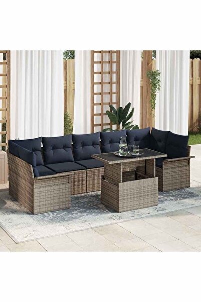 vidaxl Set de canapele pentru gradina cu perna 8 pcs Gri Poli Rattan