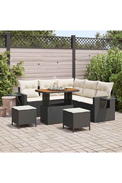 vidaxl Set de canapele pentru gradina cu perna 8 pcs Negru poliratan