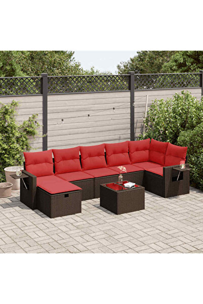 vidaxl Set canapele de gradina cu perne, 8 piese, maro, poliratan
