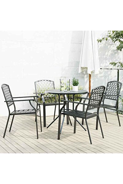vidaxl Set scaune de gradina stivuibile, 5 buc., antracit, otel vopsit
