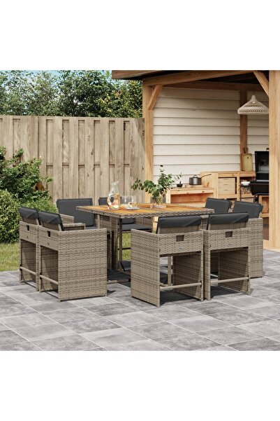 vidaxl Set mobilier gradina cu perne, 9 piese, gri, poliratan