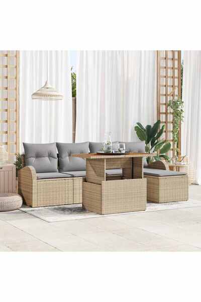 vidaxl Set de canapele pentru gradina 6 pcs Bej Rattan poli