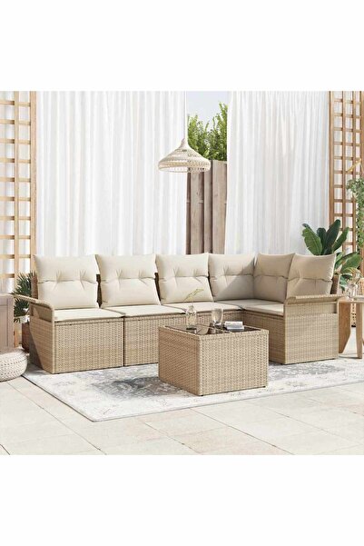 vidaxl Set de canapele pentru gradina cu perna 6 pcs Bej Rattan poli