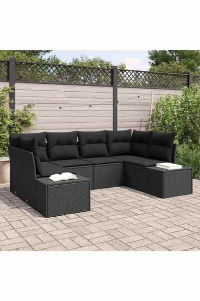 vidaxl Set de canapele pentru gradina cu perna 6 pcs Negru poliratan