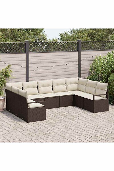 vidaxl Set de canapea cu perna 9 pcs Maro poliratan