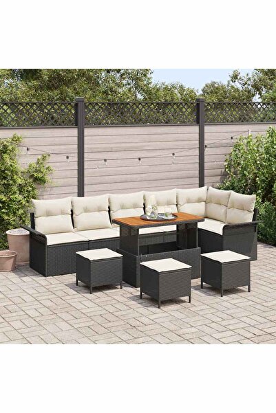 vidaxl Set de canapele pentru gradina cu perna 10 pcs Negru poliratan